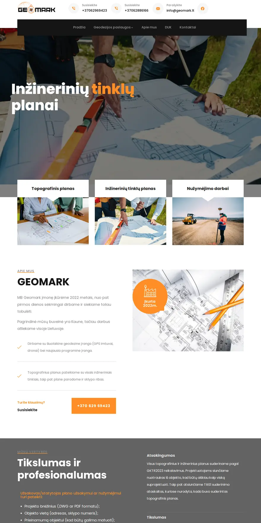 geomark.lt — geodezijos paslaugos, svetainės pradinis puslapis